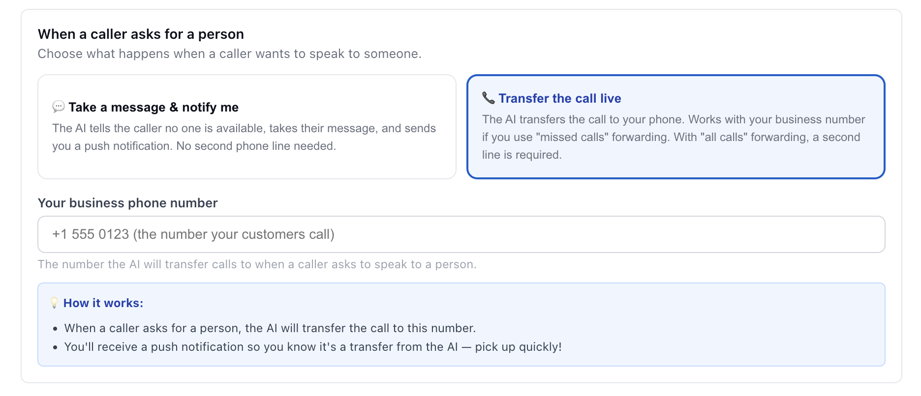 AI Receptionist configuration
