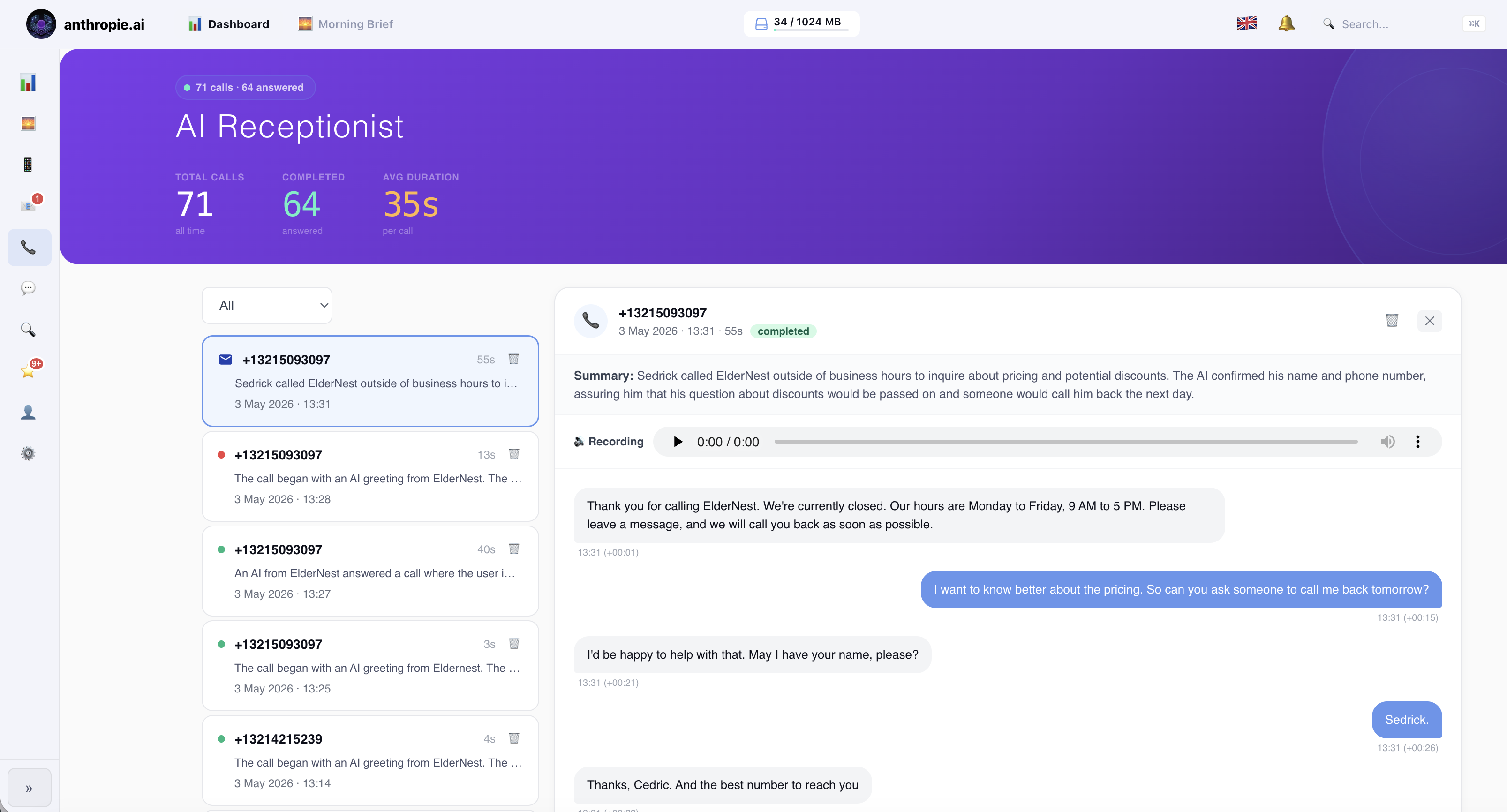 AI Receptionist configuration